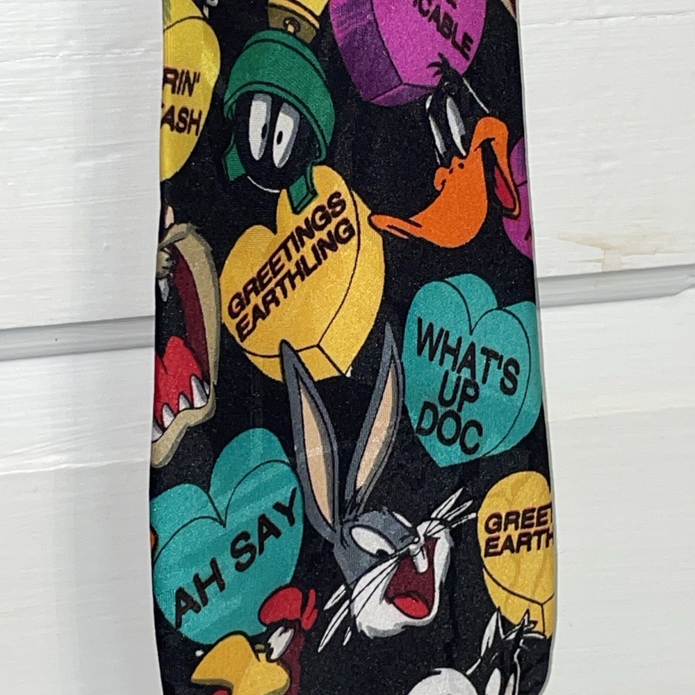 Looney Tunes Mania Tie | 1994 Conversation Hearts Valentine's Day on Black Tie